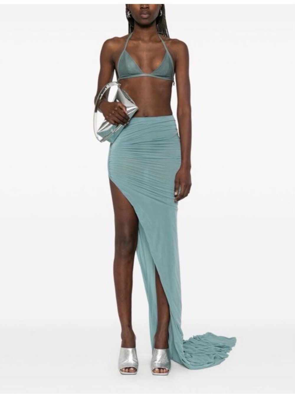 Rick Owens Edfu Mouthwash Ruched Draped Asymmetrical Maxi Train Skirt US 4